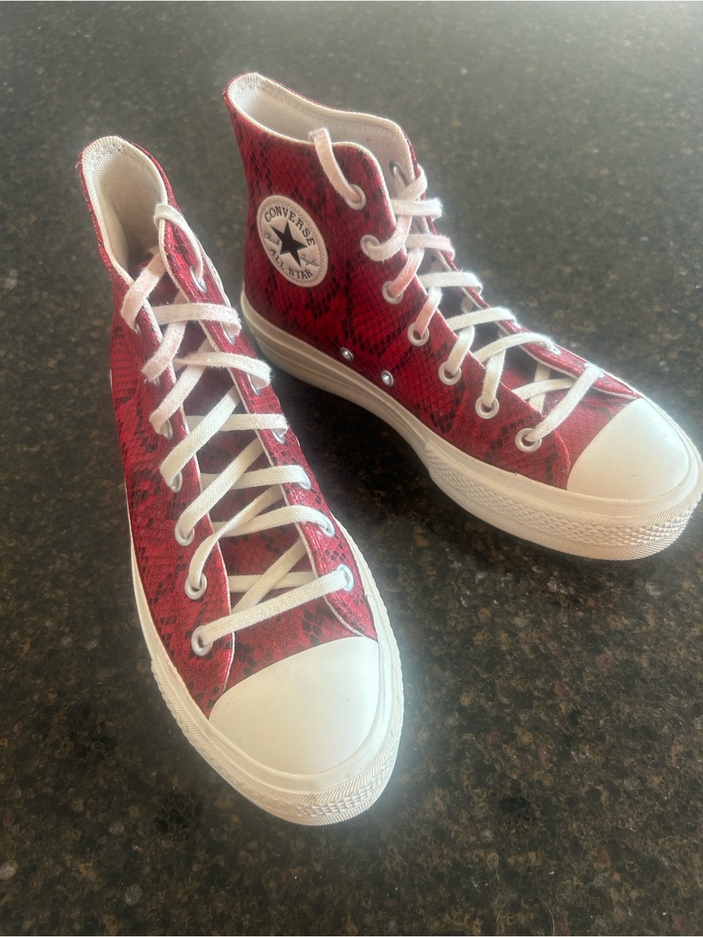 Converse High-Top Sneakers in Red Snake Print with White Soles